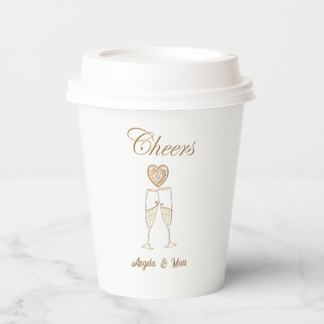 Personalised Champagne Glasses and Hearts Paper Cups (Front)