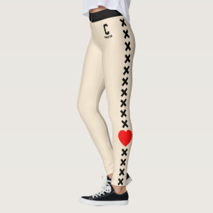 Personalised Champagne Gold Black Pattern Red Love Leggings