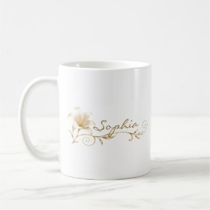 Personalised Champagne Gold Lily Name Mug