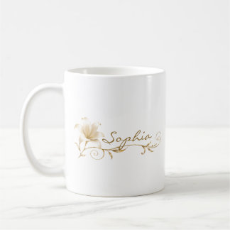 Personalised Champagne Gold Lily Name Mug