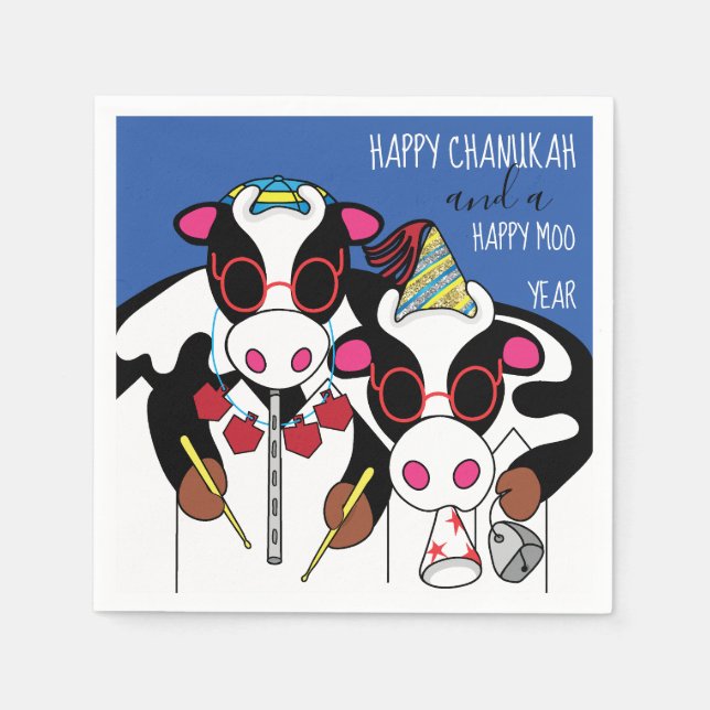 Personalised Chanukah Cocktail Napkins "Cows" (Front)