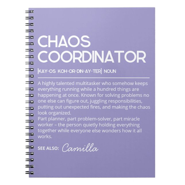 Personalised Chaos Coordinator Notebook, Funny Def Notebook (Front)