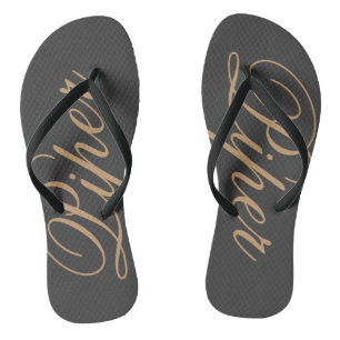 Personalised Charcoal Grey & Beige Flip Flops
