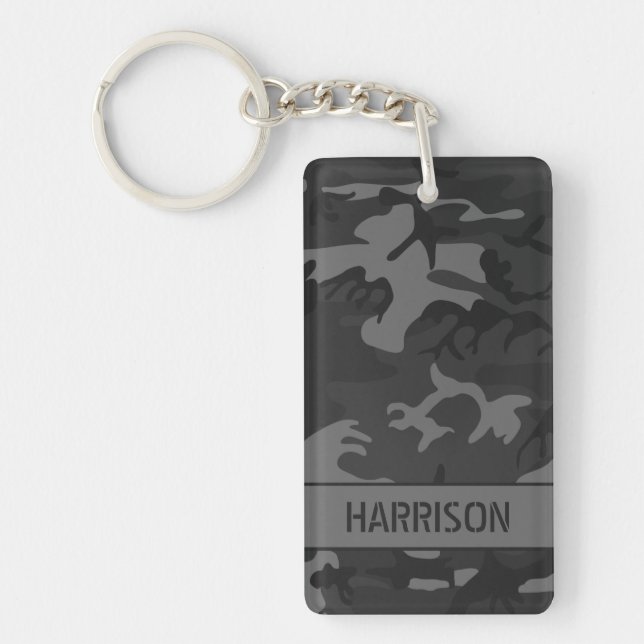 Personalised Charcoal Grey Camo Key Ring (Front)
