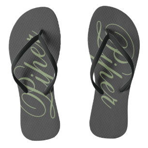 Personalised Charcoal Grey & Olive Flip Flops