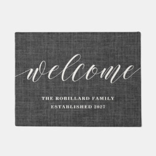 Personalised Charcoal Linen Welcome Doormat