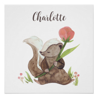 Personalised "Charlotte" Watercolor Skunk & Flower Poster