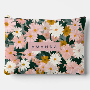 Personalised Charming Pink and White Daisy Flower Accessory Pouch