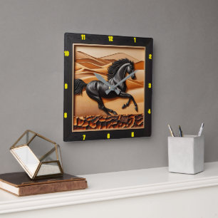  Personalised Charred Wood Arabian Luxury  Square Wall Clock