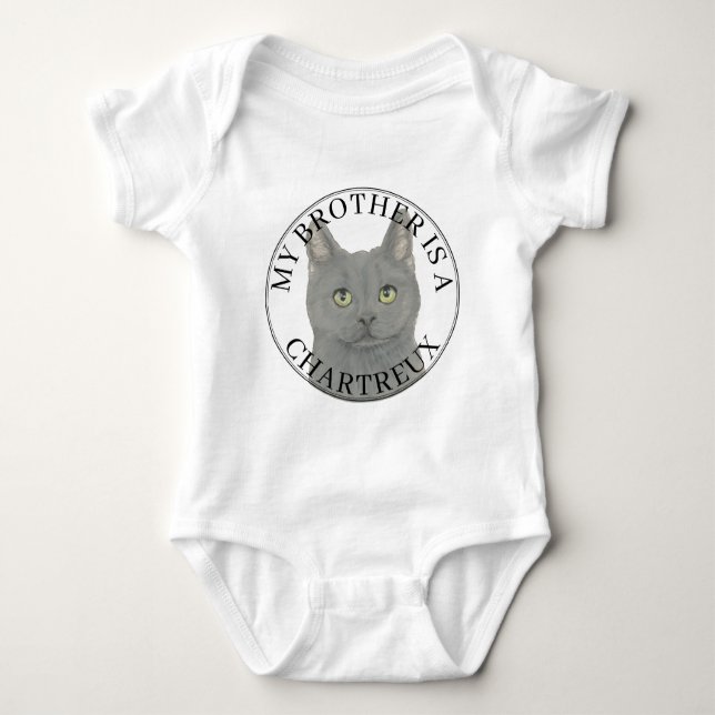 Personalised Chartreux Cat Big Brother Baby Bodysuit (Front)