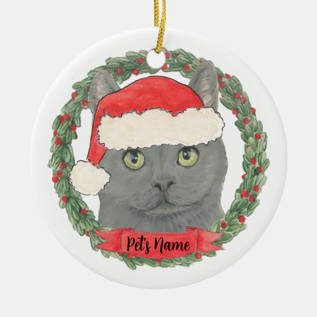 Personalised Chartreux Chartreuse Cat Ceramic Ornament (Front)