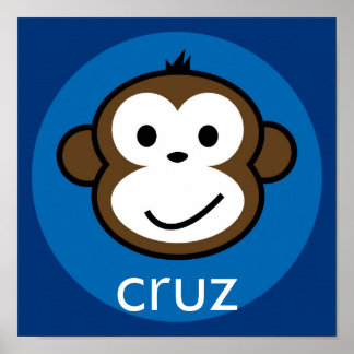 Personalised Cheeky Monkey [blue+navy] Poster