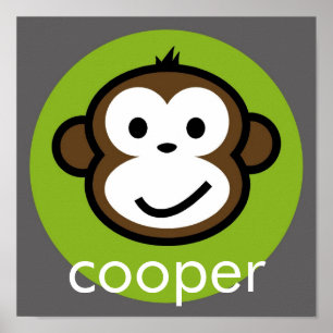 Personalised Cheeky Monkey [lime+grey] Poster