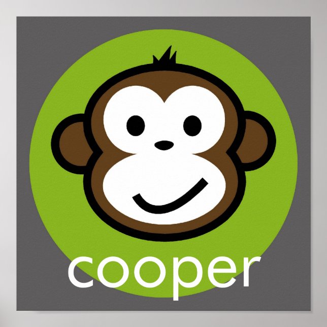 Personalised Cheeky Monkey [lime+grey] Poster (Front)