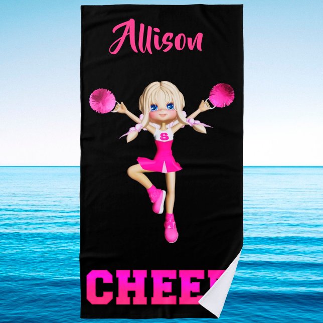 Personalised Cheer Beach Towel in Pink and Black  (Creator Uploaded)
