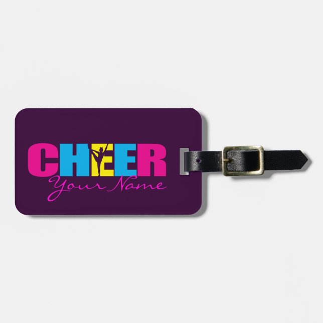 Personalised Cheer Cheerleading Purple Luggage Tag (Front Horizontal)