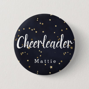 Personalised Cheerleader Navy Blue and Gold Stars 6 Cm Round Badge