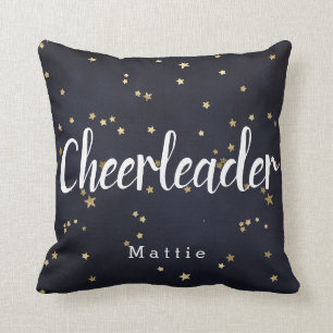Personalised Cheerleader Navy Blue and Gold Stars Cushion