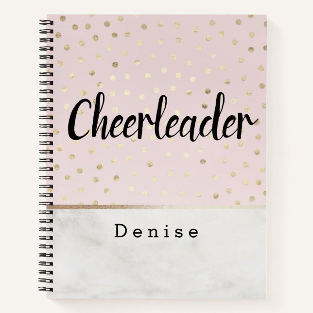 Personalised Cheerleader Pink Gold & Marble Dots Notebook (Front)
