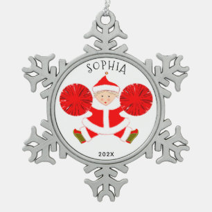 Personalised Cheerleader Snowflake Pewter Christmas Ornament