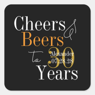 Personalised Cheers and Beers 30th Birthday Party Square Sticker