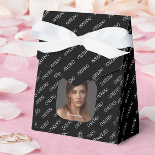Personalised Cheers Photo Name Script Black Favour Box