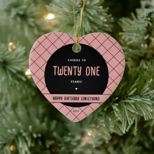 Personalised Cheers to 21 Years Modern and Elegant Ceramic Ornament