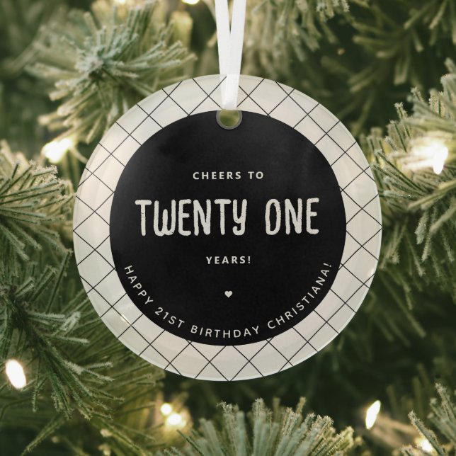 Personalised Cheers to 21 Years Modern and Elegant Glass Tree Decoration (Insitu)