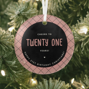Personalised Cheers to 21 Years Modern and Elegant Glass Tree Decoration
