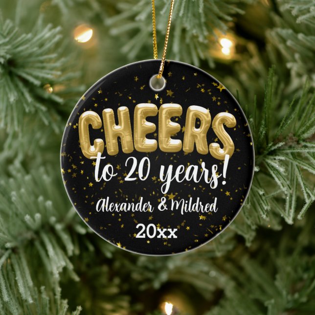 Personalised Cheers to Years Wedding Anniversary Ceramic Ornament (Tree)
