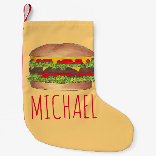Personalised Cheese Burger Hamburger Cheeseburger Small Christmas Stocking (Front)