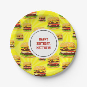 Personalised Cheeseburger Party Paper Plates