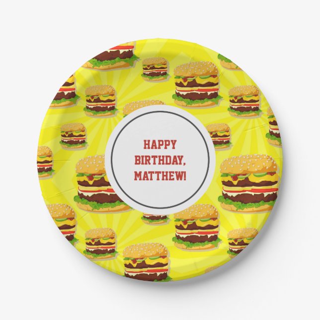Personalised Cheeseburger Party Paper Plates (Front)