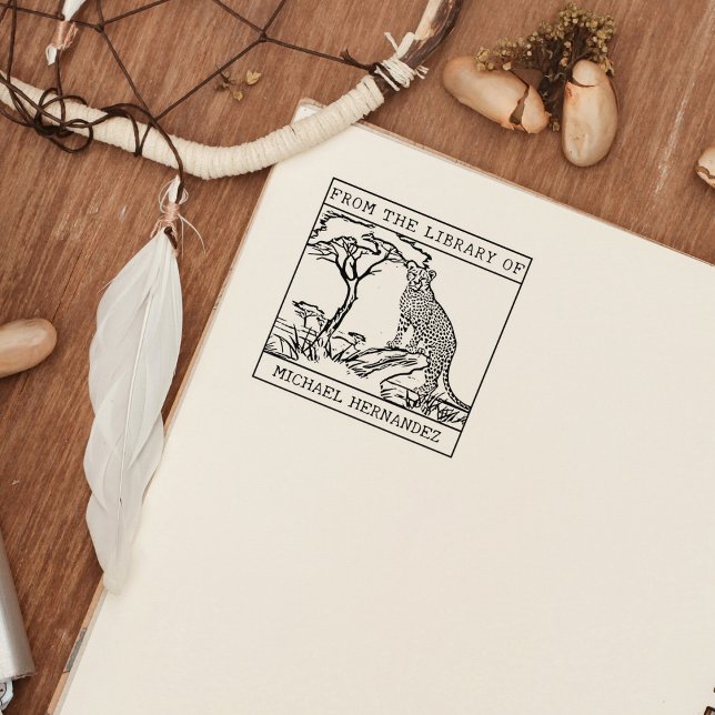 Personalised Cheetah Bookplate Rubber Stamp (Creator Uploaded)