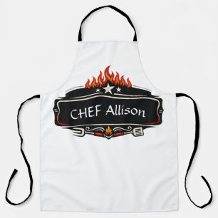 Personalised Chef Apron with Flames   Custom Name 