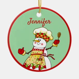 Personalised Chef Snowman Christmas Ceramic Ornament