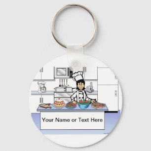 Personalised Chef, with hat - Female Cartoon  Key Ring