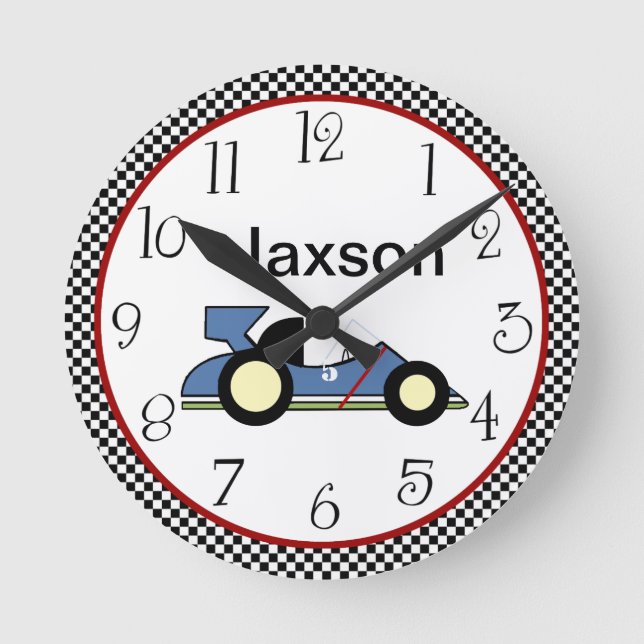 Personalised Chequerboard Race Car #2 Clock (Front)