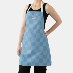 Personalised Chequered Iris Baby Blue Apron