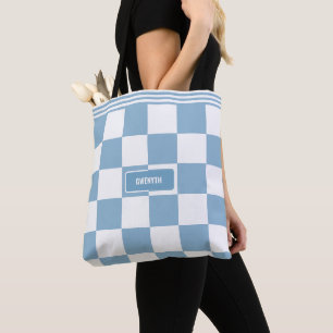 Personalised Chequered Iris Baby Blue Tote Bag