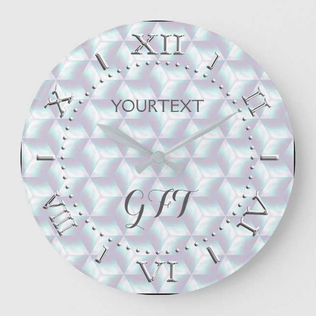 Personalised Chequered Mother of Pearl Style on a Large Clock (Front)