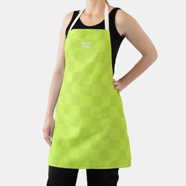 Personalised Chequered Neon Lime Green Highlighter Apron (Insitu)