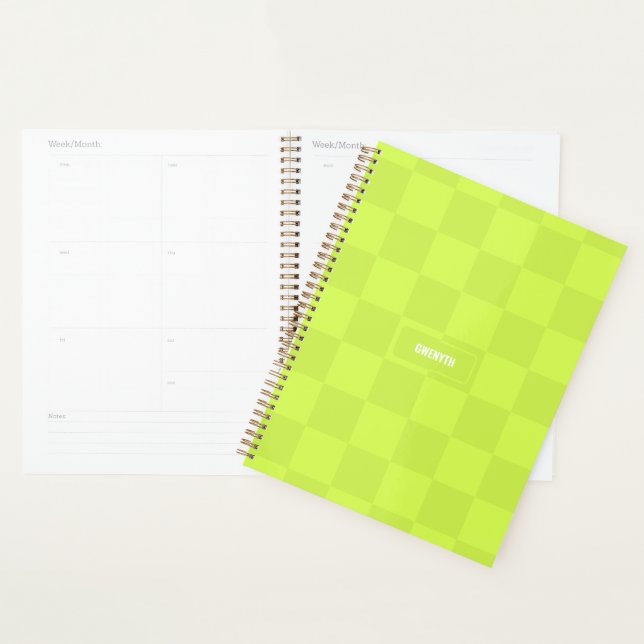 Personalised Chequered Neon Lime Green Highlighter Planner (Display)