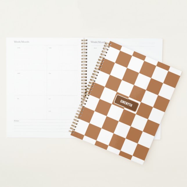 Personalised Chequered Neutral Cognac Camel Planner (Display)