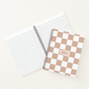 Personalised Chequered Neutral Rose Blush Pink Notebook