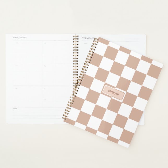 Personalised Chequered Neutral Rose Blush Pink Planner (Display)