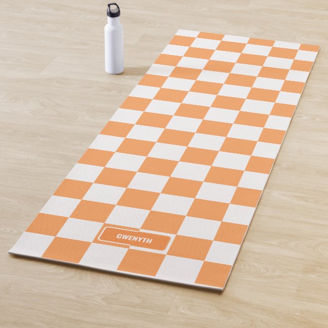 Personalised Chequered Orange Highlighter Yoga Mat (In Situ)