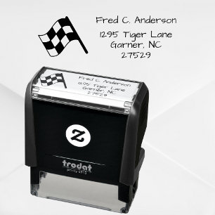Personalised Chequered Racing Flag Return Address Self-inking Stamp