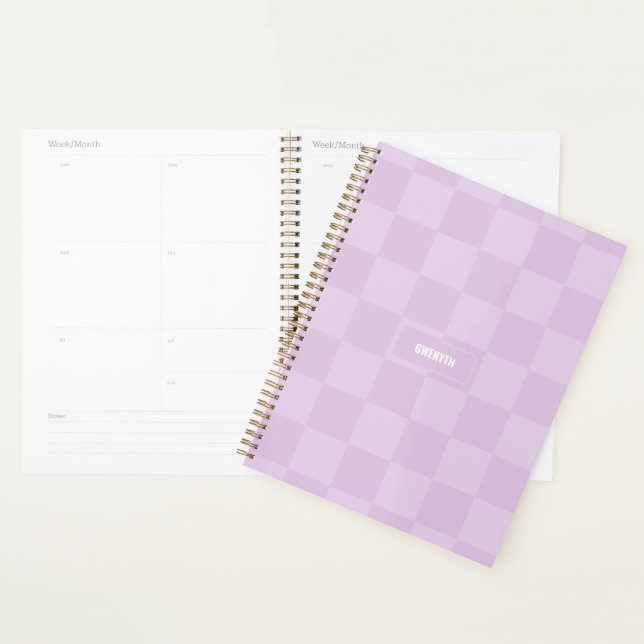 Personalised Chequered Sugar Plum Lavender Purple Planner (Display)