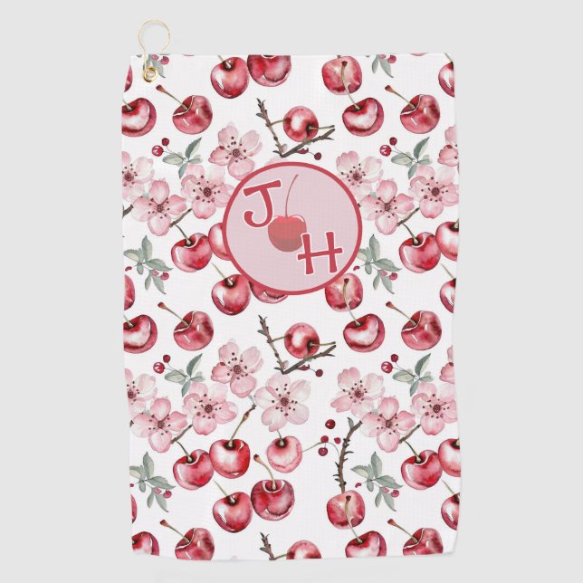 Personalised Cherry Blossom and Monogram Golf Towel (Front)